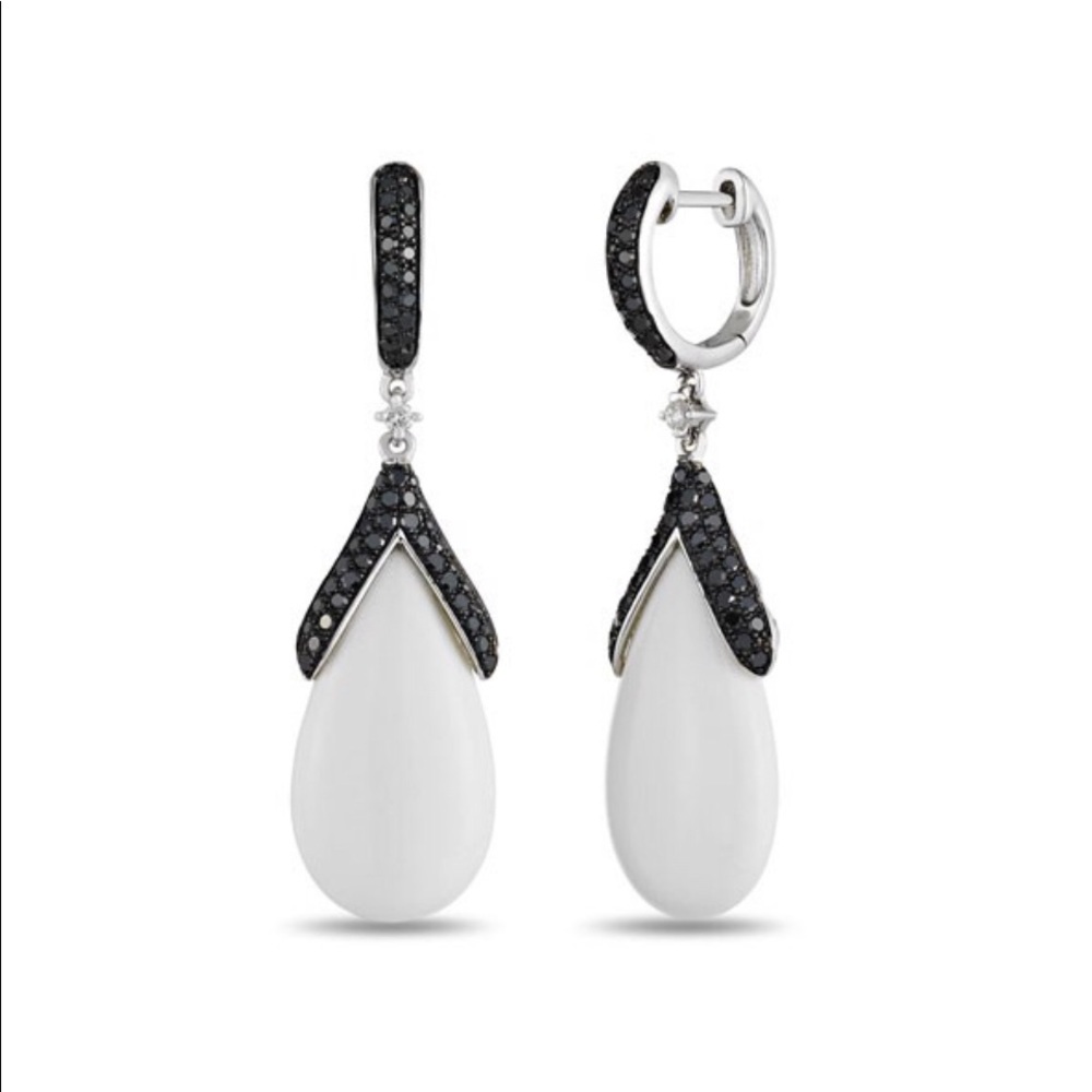 White stone earrings with black diamonds